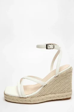 Sandals*Quiz Faux Leather Strappy Woven Wedges White