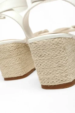 Sandals*Quiz Faux Leather Strappy Woven Wedges White