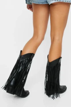 Cowboy Boots*NastyGal Faux Leather Tassel Studded Western Boots black