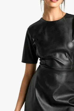 T-Shirt Dresses|Shirt Dresses*boohoo Faux Leather T-shirt Mini Dress black