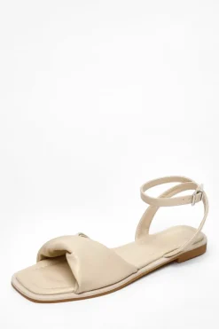 Sandals*Quiz Faux Leather Twist Front Flat Sandals Light Tan