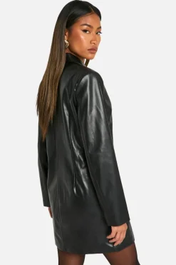 Blazer Dresses|Wrap Dresses*boohoo Faux Leather Wrap Blazer Dress black