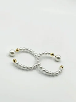 Earrings*SVNX Faux Pearl Hoop Earrings Gold