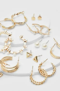Earrings*boohoo Faux Pearl Hoop Multipack 9 Earrings white
