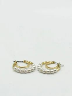 Earrings*SVNX Faux Pearl with Trim Double Hoop Earrings Gold