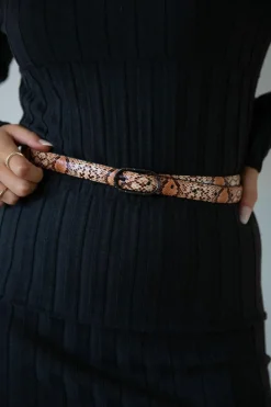 Belts*SVNX Faux Snake Print Thin Belt in Coral