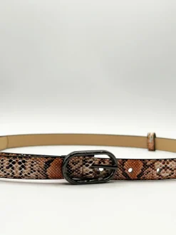 Belts*SVNX Faux Snake Print Thin Belt in Coral