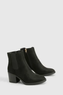 Heels|Heeled Boots*boohoo Faux Suede Block Heel Ankle Boot black
