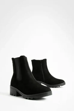 Heels|Heeled Boots*boohoo Faux Suede Block Heel Chelsea Boots black