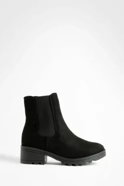 Heels|Heeled Boots*boohoo Faux Suede Block Heel Chelsea Boots black