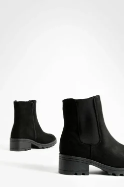 Heels|Heeled Boots*boohoo Faux Suede Block Heel Chelsea Boots black