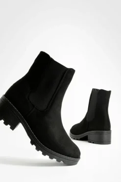 Heels|Heeled Boots*boohoo Faux Suede Block Heel Chelsea Boots black