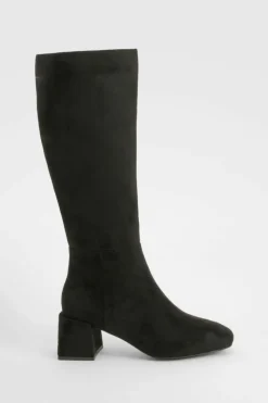 Heels|Over The Knee Boots*boohoo Faux Suede Block Heeled Knee High Boot black