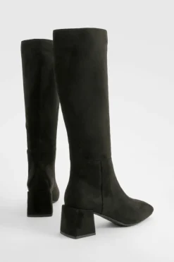 Heels|Over The Knee Boots*boohoo Faux Suede Block Heeled Knee High Boot black