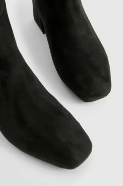 Heels|Over The Knee Boots*boohoo Faux Suede Block Heeled Knee High Boot black