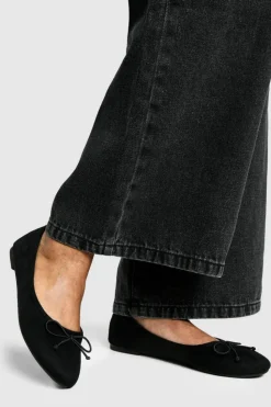 Ballet Flats|Flats*boohoo Faux Suede Bow Detail Ballet black
