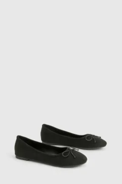Ballet Flats|Flats*boohoo Faux Suede Bow Detail Ballet black