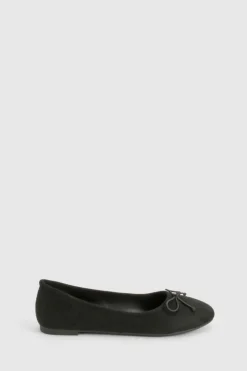 Ballet Flats|Flats*boohoo Faux Suede Bow Detail Ballet black