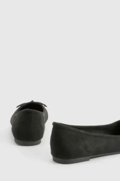 Ballet Flats|Flats*boohoo Faux Suede Bow Detail Ballet black