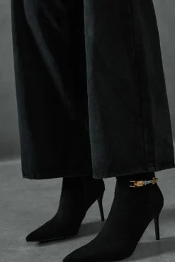 Heeled Boots|Ankle Boots*MissPap Faux Suede Buckle Ankle Heeled Boots black