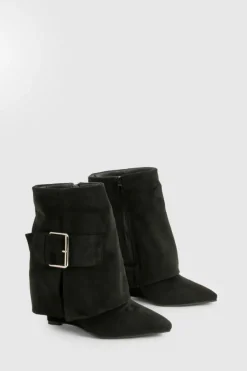 Cowboy Boots*boohoo Faux Suede Buckle Detail Boots black