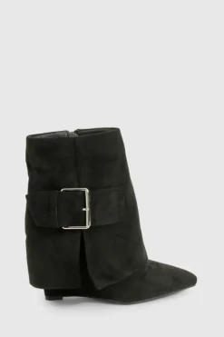 Cowboy Boots*boohoo Faux Suede Buckle Detail Boots black