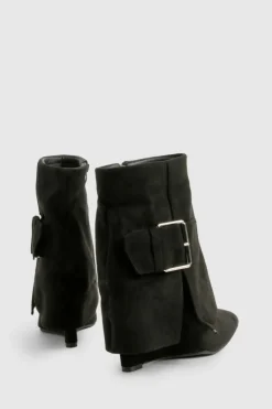 Cowboy Boots*boohoo Faux Suede Buckle Detail Boots black