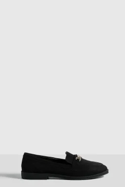 Flats*boohoo Faux Suede Chain Trim Loafers black