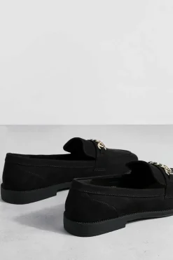 Flats*boohoo Faux Suede Chain Trim Loafers black