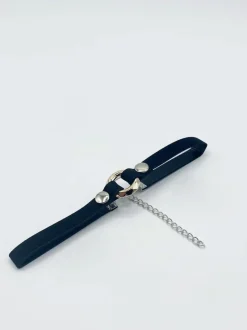 Necklaces*SVNX Faux Suede Choker Necklace With Ring Charm In Black