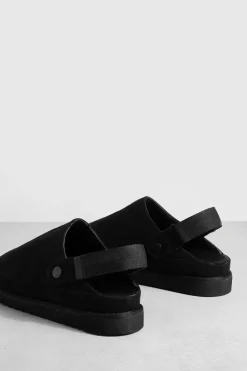 Flats*boohoo Faux Suede Chunky Slingback Closed Toe Clogs black
