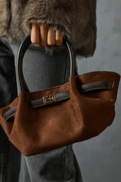 Shoulder Bags*MissPap Faux Suede Detail Mini Grab Bag chocolate