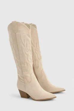 Cowboy Boots|All Boots*boohoo Faux Suede Embroidered Western Cowboy Boots beige