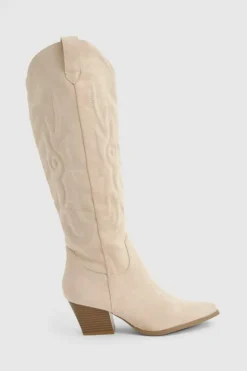 Cowboy Boots|All Boots*boohoo Faux Suede Embroidered Western Cowboy Boots beige