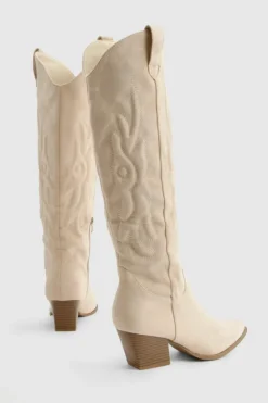 Cowboy Boots|All Boots*boohoo Faux Suede Embroidered Western Cowboy Boots beige