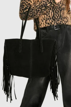 Shoulder Bags|Handbags*boohoo Faux Suede Fringed Shopper Tote Bag black