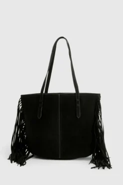 Shoulder Bags|Handbags*boohoo Faux Suede Fringed Shopper Tote Bag black