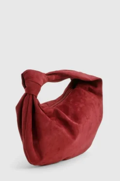 Handbags*boohoo Faux Suede Knot Detail Grab Bag burgundy