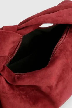Handbags*boohoo Faux Suede Knot Detail Grab Bag burgundy