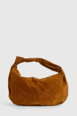 Handbags*boohoo Faux Suede Knot Detail Shoulder Bag camel