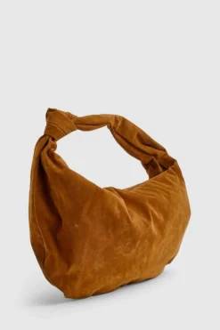 Handbags*boohoo Faux Suede Knot Detail Shoulder Bag camel