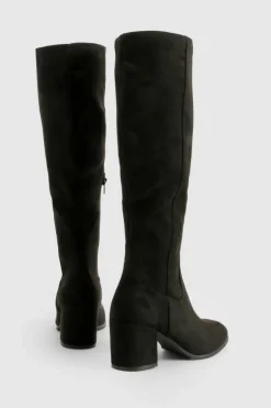Heels|Over The Knee Boots*boohoo Faux Suede Low Block Pull On Knee High Boots black