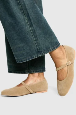 Ballet Flats|Flats*boohoo Faux Suede Mary Jane Ballet Flats beige