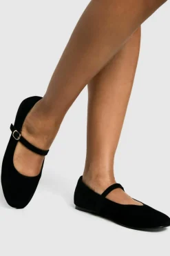 Ballet Flats|Flats*boohoo Faux Suede Mary Jane Ballet Flats black