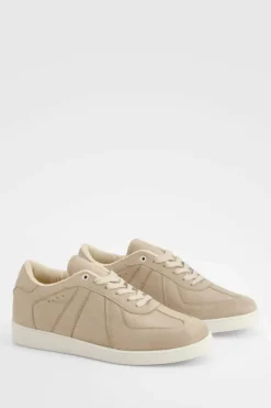Trainers*boohoo Faux Suede Panel Flat Trainers beige