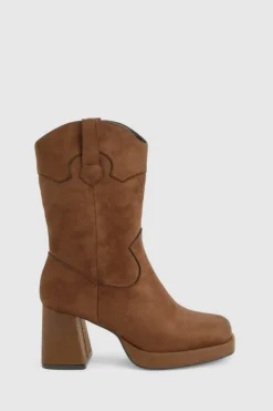 Heeled Boots|Ankle Boots*boohoo Faux Suede Platform Wooden Heel Detail Ankle Boot brown