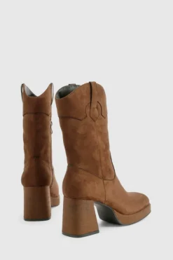 Heeled Boots|Ankle Boots*boohoo Faux Suede Platform Wooden Heel Detail Ankle Boot brown