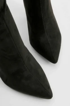Heels|Heeled Boots*boohoo Faux Suede Pointed Block Heel Sock Boots black