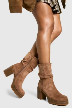 Ankle Boots*boohoo Faux Suede Ruched Ankle Boot camel