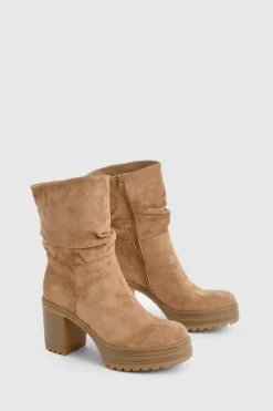 Ankle Boots*boohoo Faux Suede Ruched Ankle Boot camel